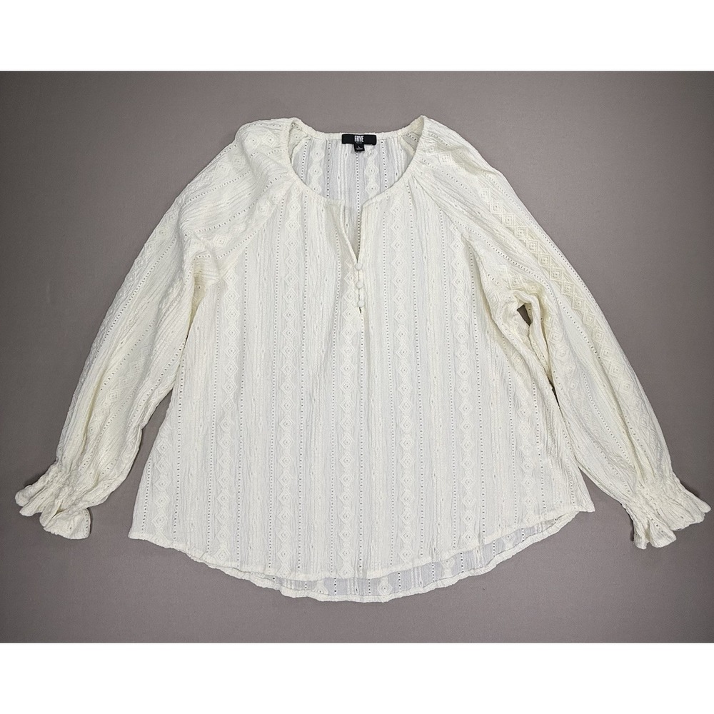 Frye Top Women's L‎ Ivory Blouse Peasant Long Sleeve Relaxed Flowy Stretch Boho